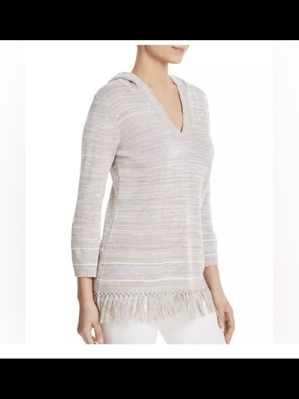 Tommy Bahama Cream Knit V-Neck Tunic with Decorative Trim